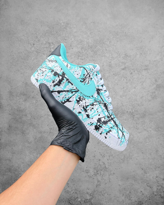 CUSTOM AF1 TIFFANY BLUE - BLACK PAINT SPLASH.