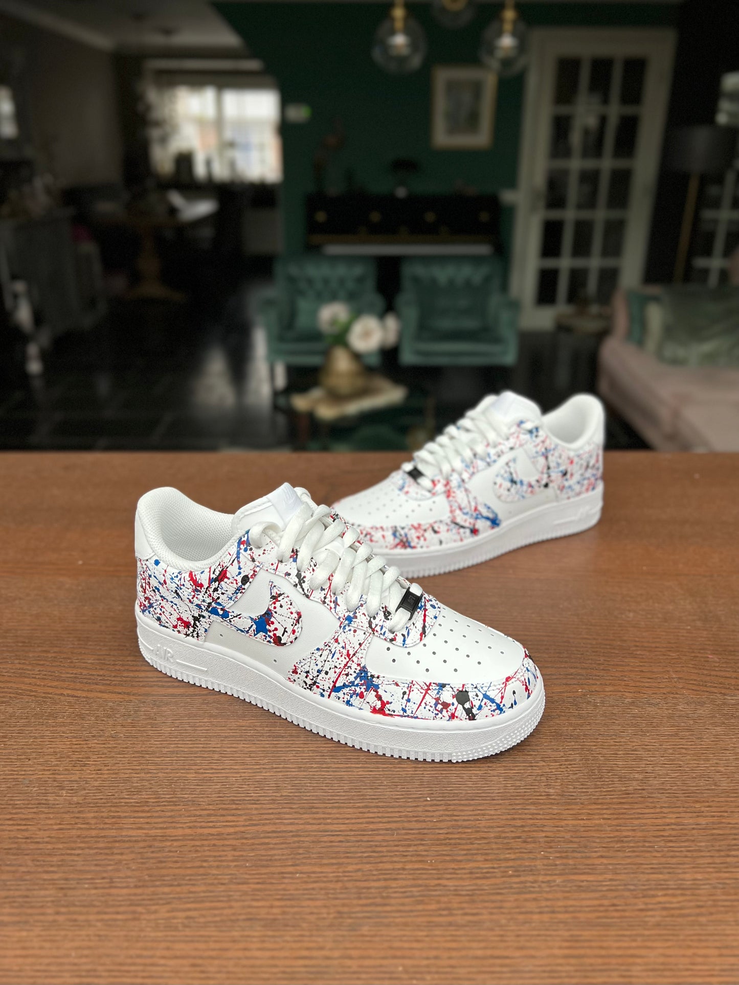 CUSTOM AF1 RED-BLUE PAINT SPLASH.