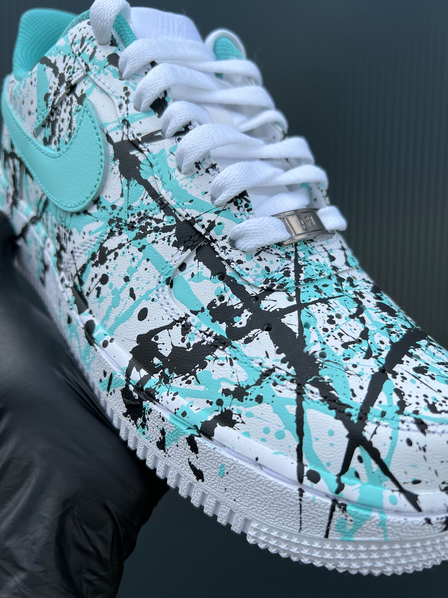 CUSTOM AF1 TIFFANY BLUE - BLACK PAINT SPLASH.