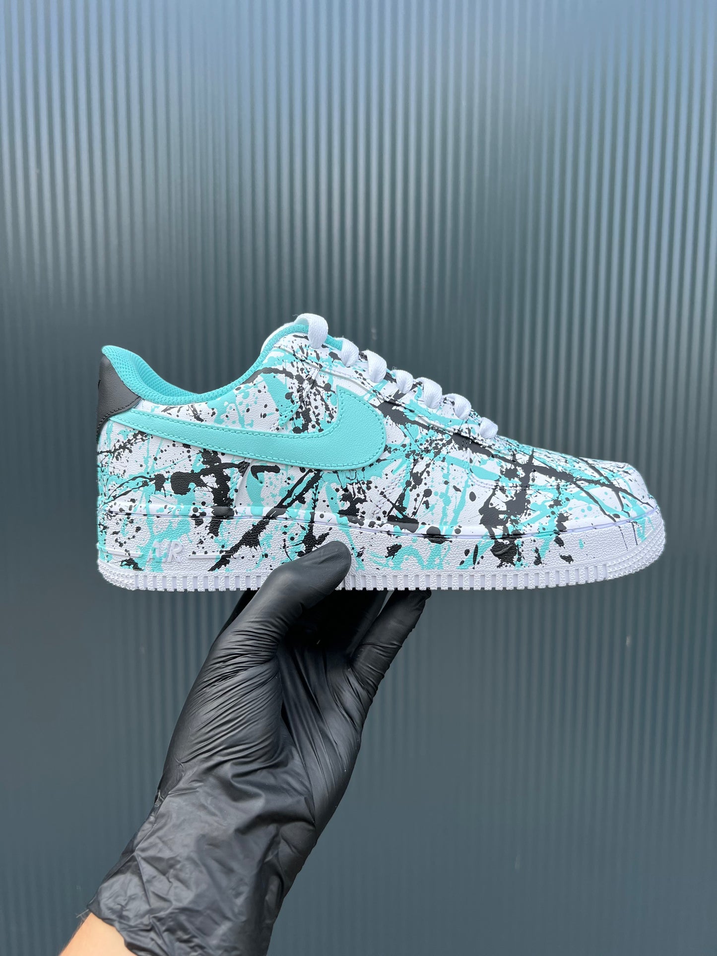 CUSTOM AF1 TIFFANY BLUE - BLACK PAINT SPLASH.