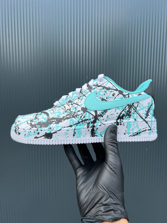 CUSTOM AF1 TIFFANY BLUE - BLACK PAINT SPLASH.