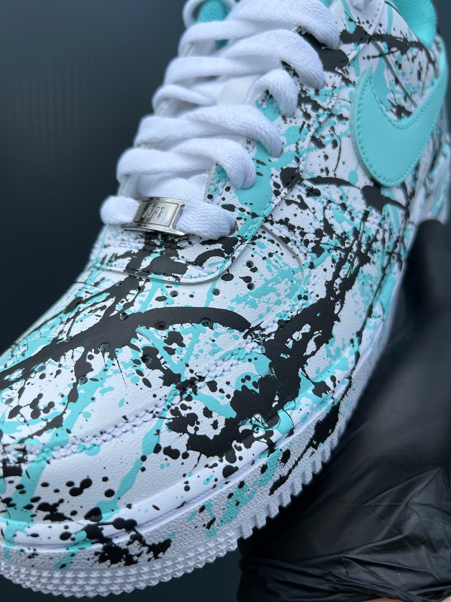 CUSTOM AF1 TIFFANY BLUE - BLACK PAINT SPLASH.