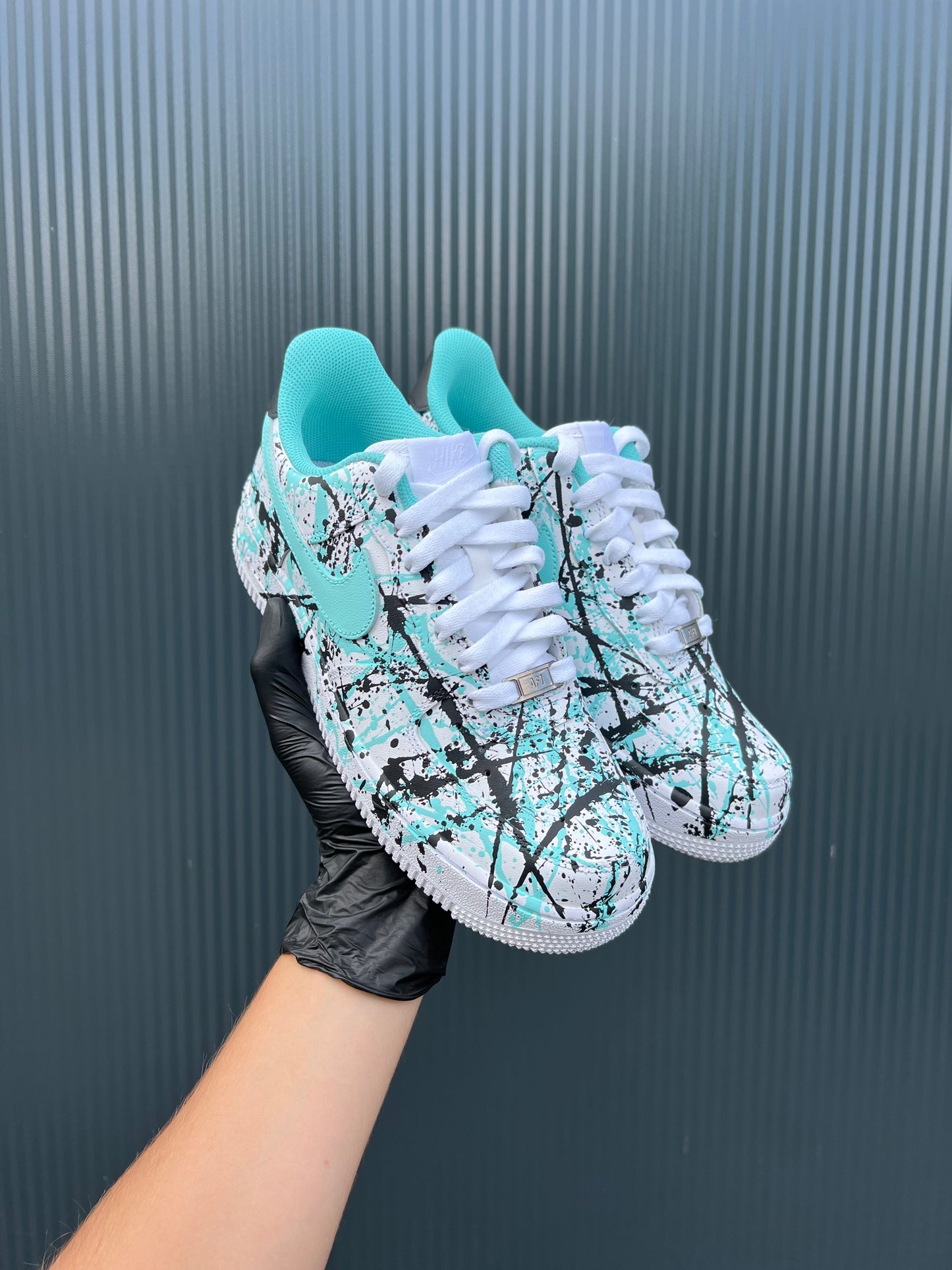 CUSTOM AF1 TIFFANY BLUE - BLACK PAINT SPLASH.