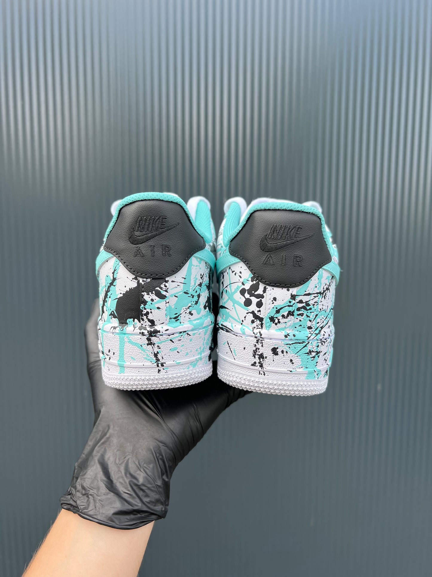 CUSTOM AF1 TIFFANY BLUE - BLACK PAINT SPLASH.