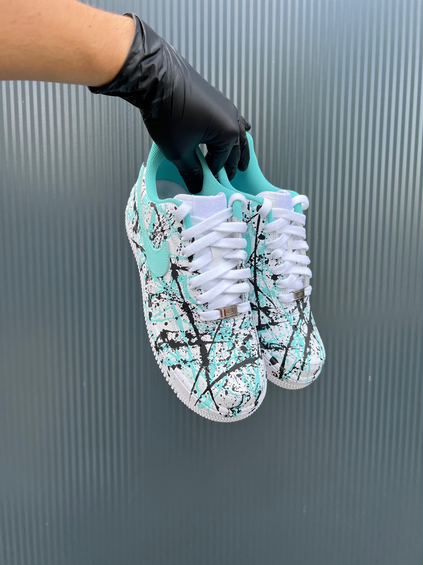 CUSTOM AF1 TIFFANY BLUE - BLACK PAINT SPLASH.
