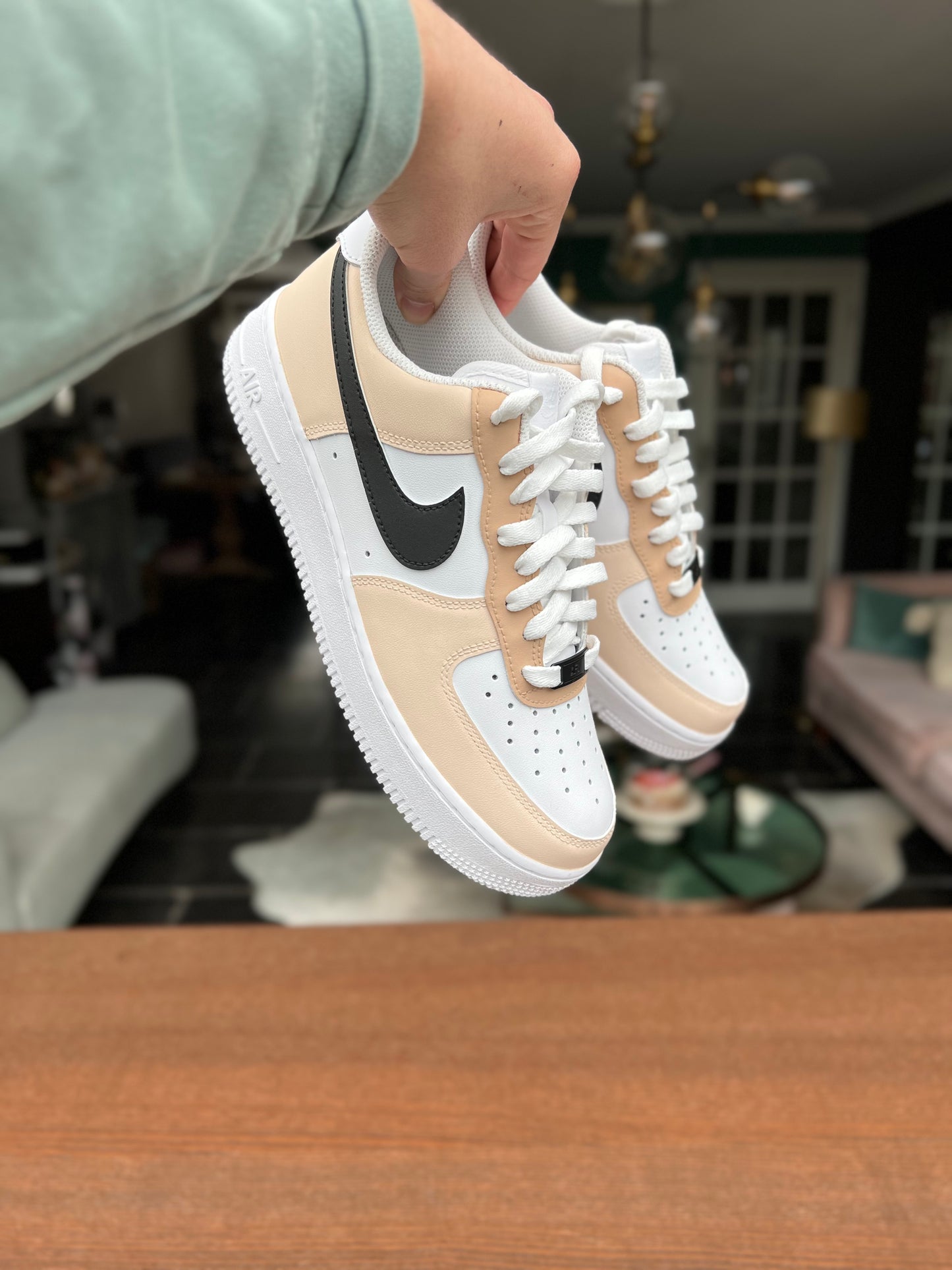 CUSTOM AF1 BEIGE BLACK COLORWAY.
