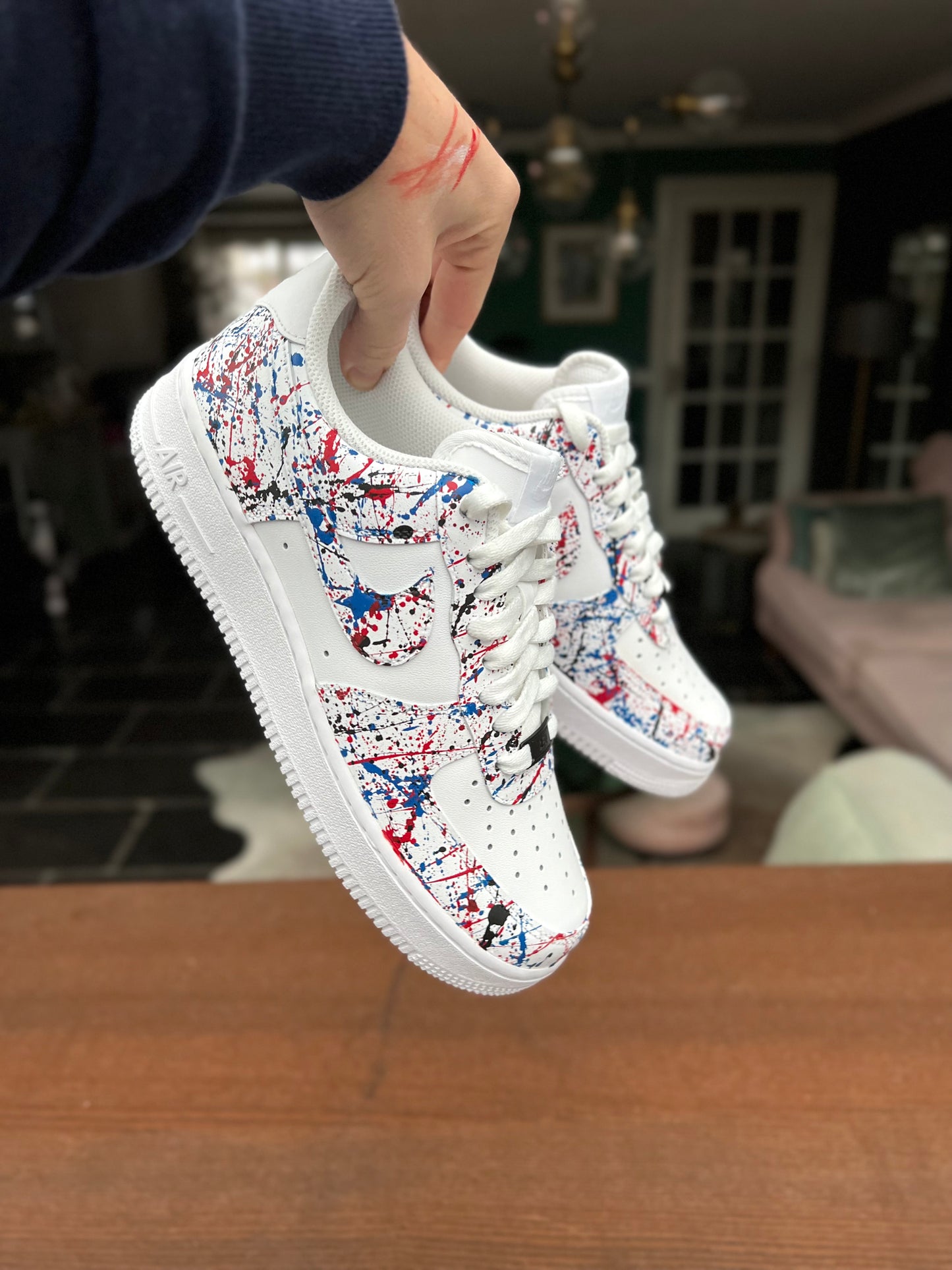 CUSTOM AF1 RED-BLUE PAINT SPLASH.